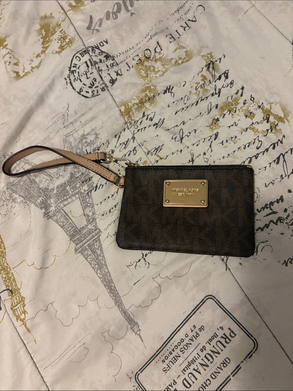Michael Kors Brown Signature MK Zip Wristlet Card Holder